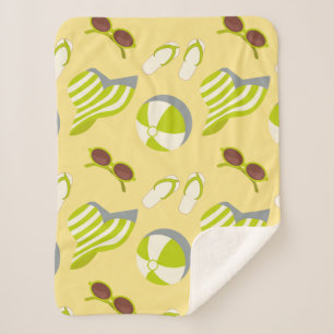 Beach vacay pattern with sunglasses and sun hat sherpa blanket