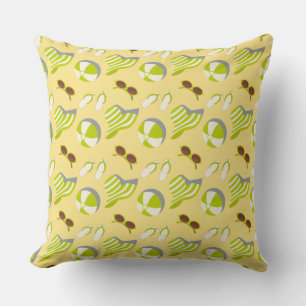 Beach vacay pattern with sunglasses and sun hat throw pillow