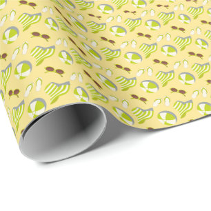 Beach vacay pattern with sunglasses and sun hat wrapping paper