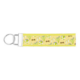 Beach vacay pattern with sunglasses and sun hat wrist keychain