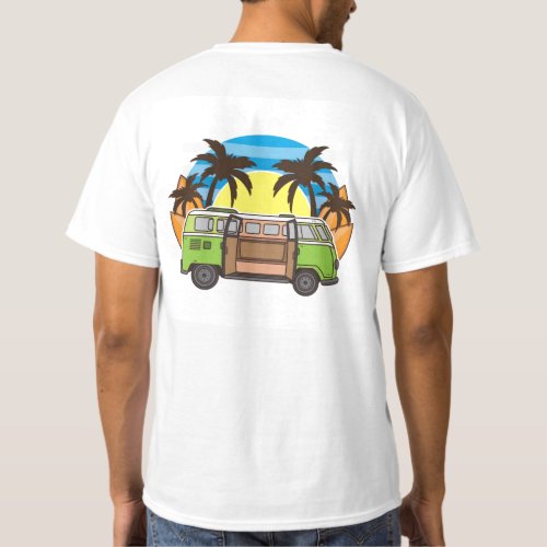 Beach Van and Palm Tree Design T_Shirt