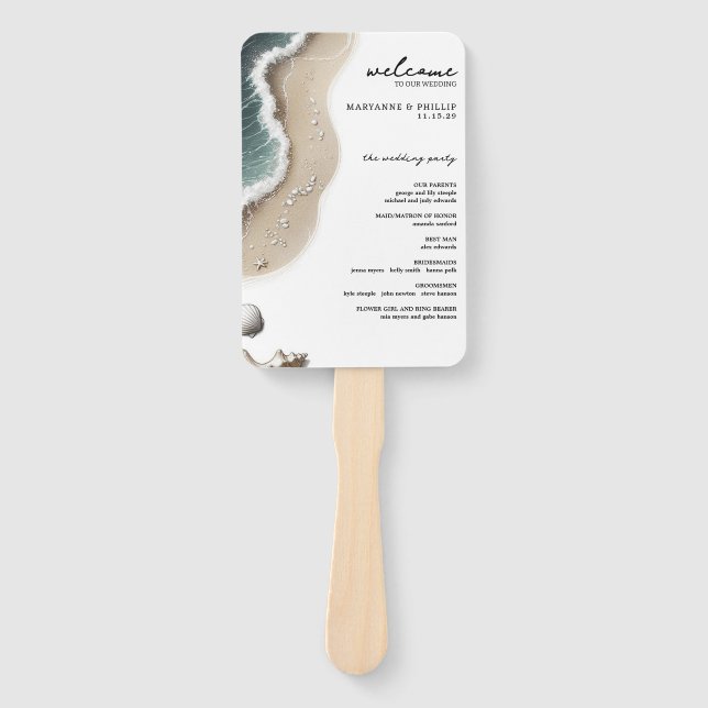 Beach Vibe Ceremony Program Hand Fan (Front)