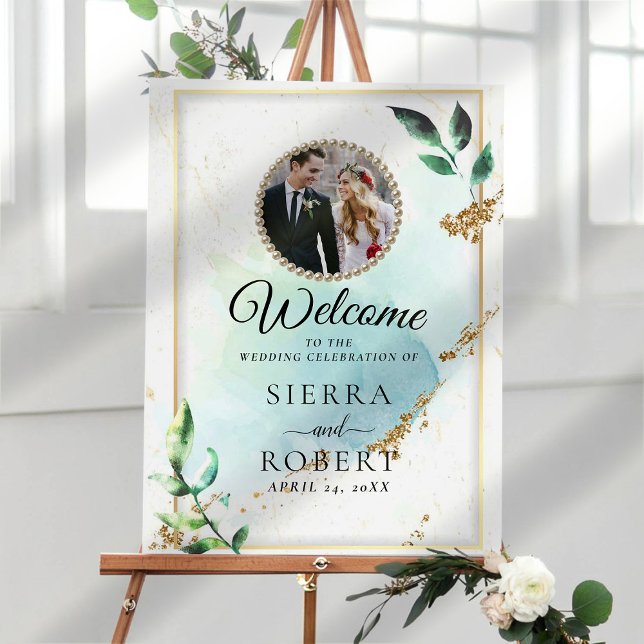 Beach Vibe Greenery Photo Wedding Welcome Foam Board (Creator Uploaded)