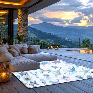 Beach Vibe Pastel Colors Sea Animals Pattern Rug