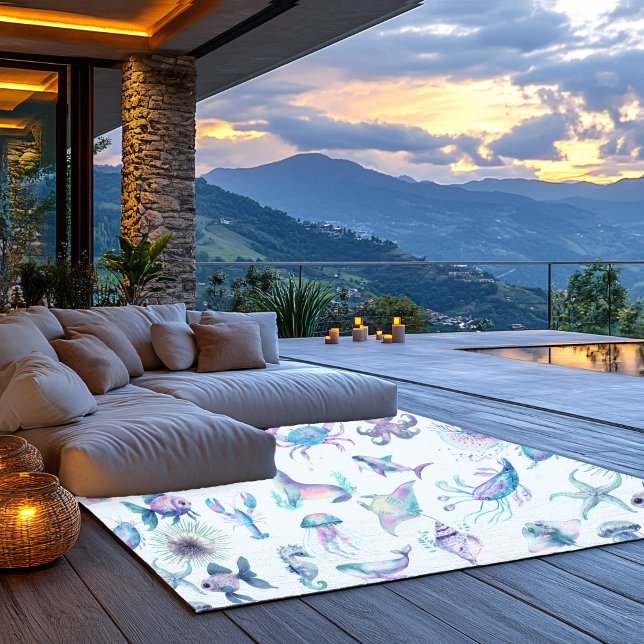 Beach Vibe Pastel Colors Sea Animals Pattern Rug (Creator Uploaded)