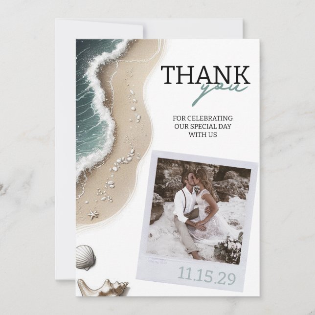 Beach Vibe Photo Thank You Card (Front)