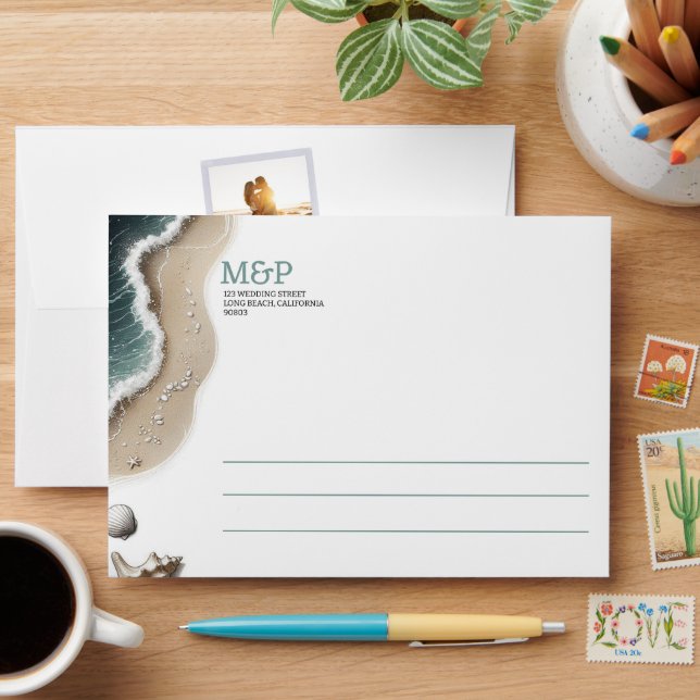 Beach Vibe Wedding Invitation Envelope (Desk)