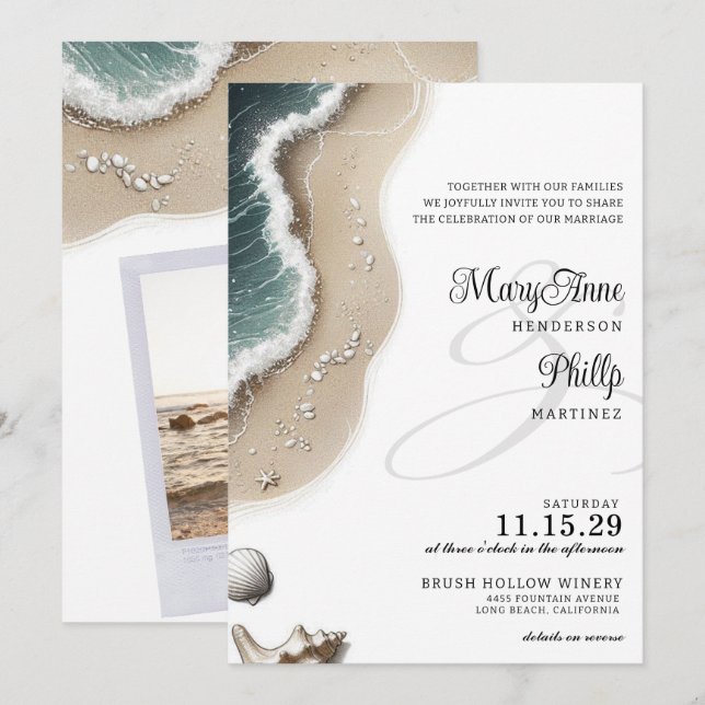 Beach Vibe with Photo Wedding Invitation (Front/Back)