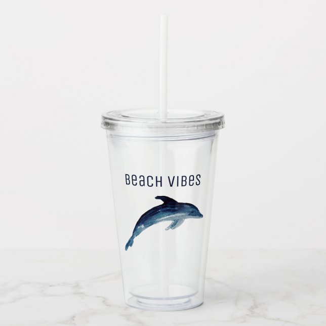 BEACH VIBES AND WATERCOLOR DOLPHIN Tumbler (Front)