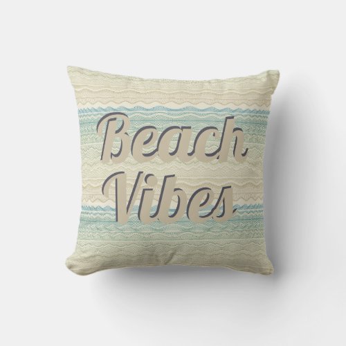 Beach Vibes Beige and Blue Waves Throw Pillow