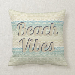Beach Vibes Beige and Blue Waves Throw Pillow