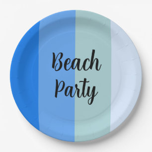 Beach Vibes, Blue Stripes Paper Plates
