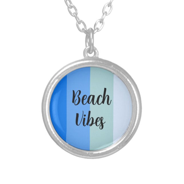 Beach Vibes, Blue Stripes Silver Plated Necklace (Front)