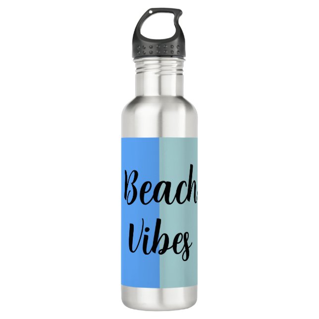 Beach Vibes, Blue Stripes Stainless Steel Water Bottle (Front)