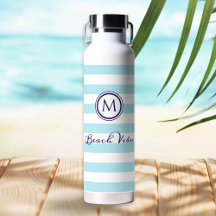 Beach Vibes Blue White Striped Nautical Monogram