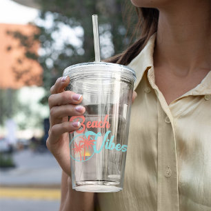 Beach Vibes Coral and Blue Acrylic Tumbler