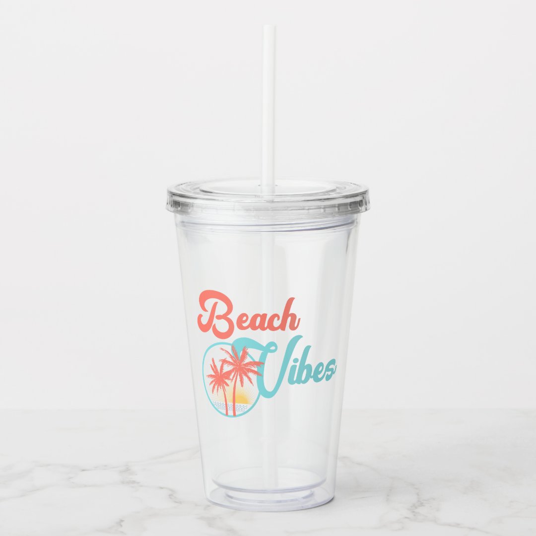 Beach Vibes Coral and Blue Acrylic Tumbler | Zazzle