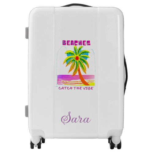 Beach vibes  custom name initial luggage