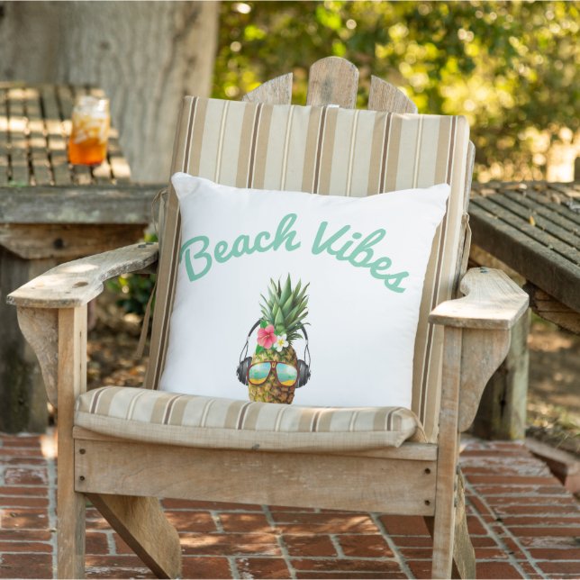 beach vibes , funny pineapple summer chic outdoor pillow (Chair)
