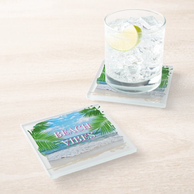 Beach Vibes Glass Coaster Set (Angled)