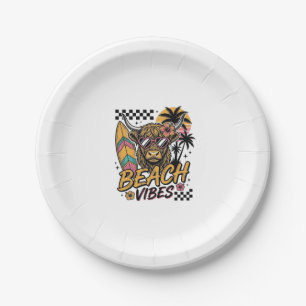 Beach Vibes Highland Cow Summer Vector Art_1 Paper Plates
