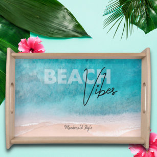Beach Vibes Ocean Photo Sand Water Typography Serving Tray