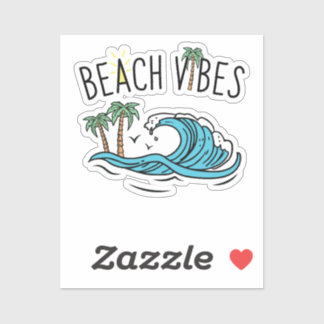 Beach vibes ocean waves palm tree sunset sticker