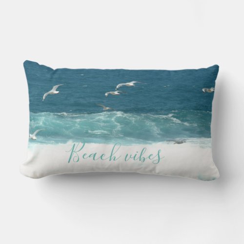 Beach Vibes Ocean Waves Photography Throw Pillow