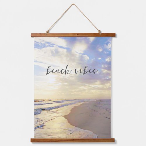 Beach Vibes Ocean Waves Sunset Wood Scroll Banner  Hanging Tapestry