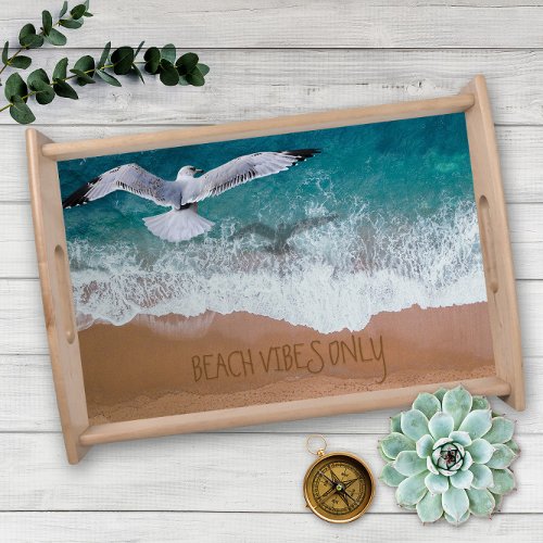 Beach Vibes Only Coastal Seashore Waves Serving Tray