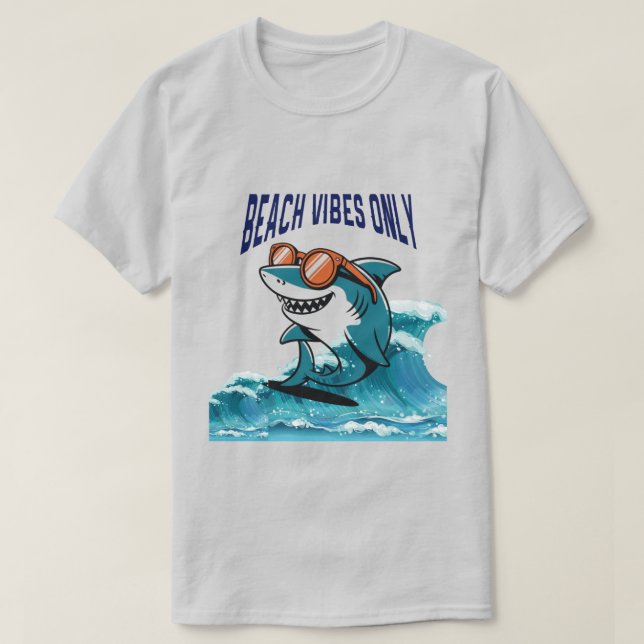 Beach Vibes Only – Cool Shark with Sunglasses T-Shirt (Design Front)