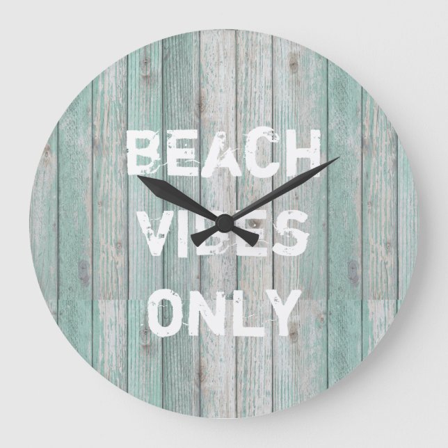 Beach Vibes Only Distressed Cottage Wood   Large Clock (Front)