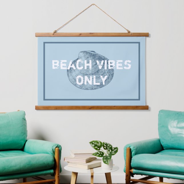 Beach Vibes Only Distressed Font Blue  Hanging Tapestry (Living Room)