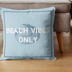 Beach Vibes Only Distressed Font Blue Throw Pillow