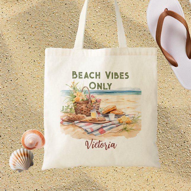Beach Vibes Only Personalized Beach Tote Bag (Creator Uploaded)