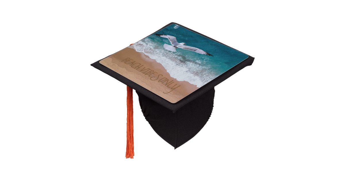 Beach Vibes Only Sand Writing Seashore Ocean Graduation Cap Topper | Zazzle