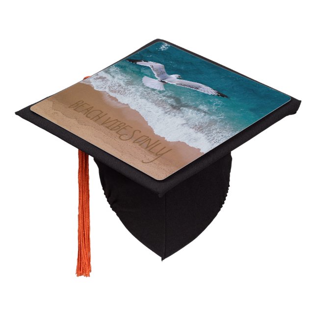 Beach Vibes Only Sand Writing Seashore Ocean Graduation Cap Topper (Angled)