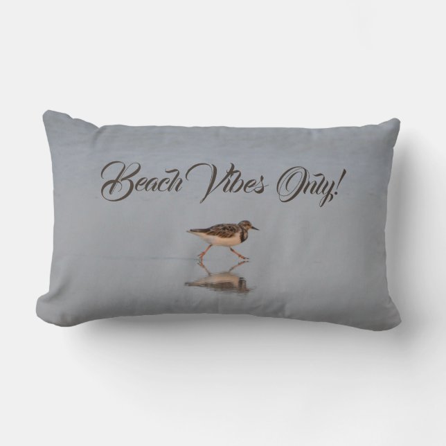Beach Vibes Only Sandpiper Bird on Beach Photo Lumbar Pillow (Front)