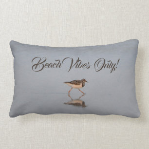 Beach Vibes Only Sandpiper Bird on Beach Photo Lumbar Pillow