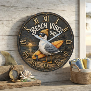 Beach Vibes Only Seagull Coastal Surf Decor Large Clock