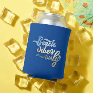Beach Vibes Only Typography Dark Blue Can Cooler