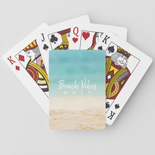 Beach Vibes Only Watercolor Ocean  Beach Poker Cards
