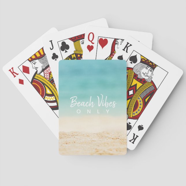 Beach Vibes Only Watercolor Ocean + Beach Poker Cards (Back)