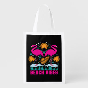 Beach Vibes Pink Flamingos-19501 Grocery Bag