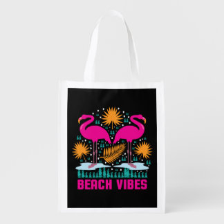 Beach Vibes Pink Flamingos-19501 Grocery Bag