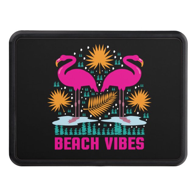 Beach Vibes Pink Flamingos-19501 Hitch Cover (Front)