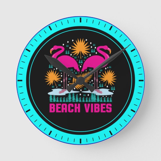 Beach Vibes Pink Flamingos-19501 Round Clock (Front)