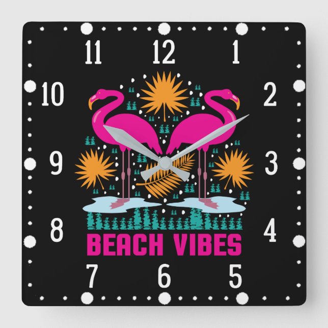 Beach Vibes Pink Flamingos-19501 Square Wall Clock (Front)