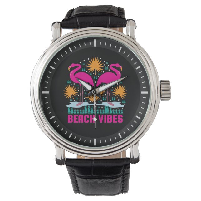 Beach Vibes Pink Flamingos-19501 Watch (Front)