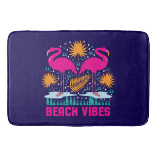 Beach Vibes Pink Flamingos Design Bath Mat